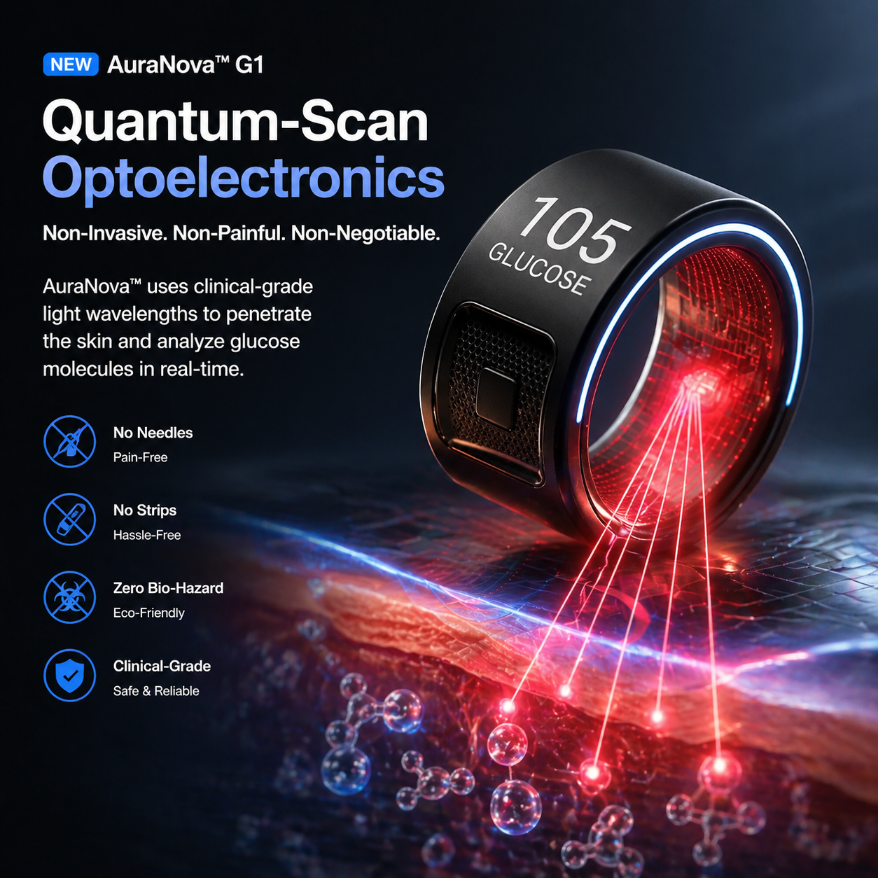 🎉 70% OFF Launch Offer🏆AuraNova™ G1 Non-Invasive Smart Ring+ AI-powered health companion on your finger